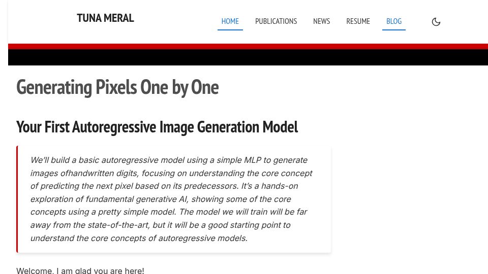 Screenshot of tunahansalih.github.io: Generating Pixels One by One