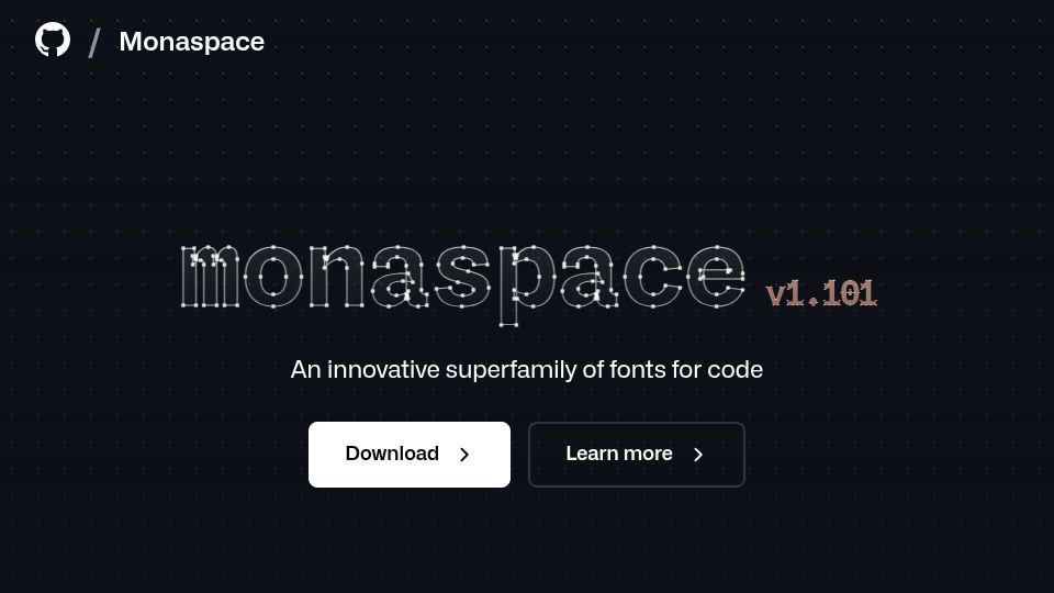 Screenshot of monaspace.githubnext.com: An innovative superfamily of fonts for code (2023)