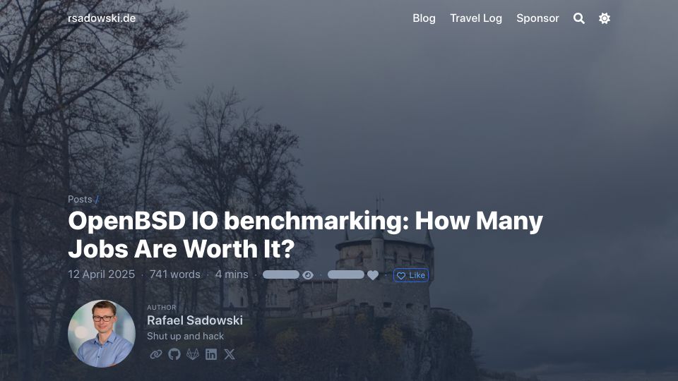 Screenshot of rsadowski.de: OpenBSD IO Benchmarking: How Many Jobs Are Worth It?