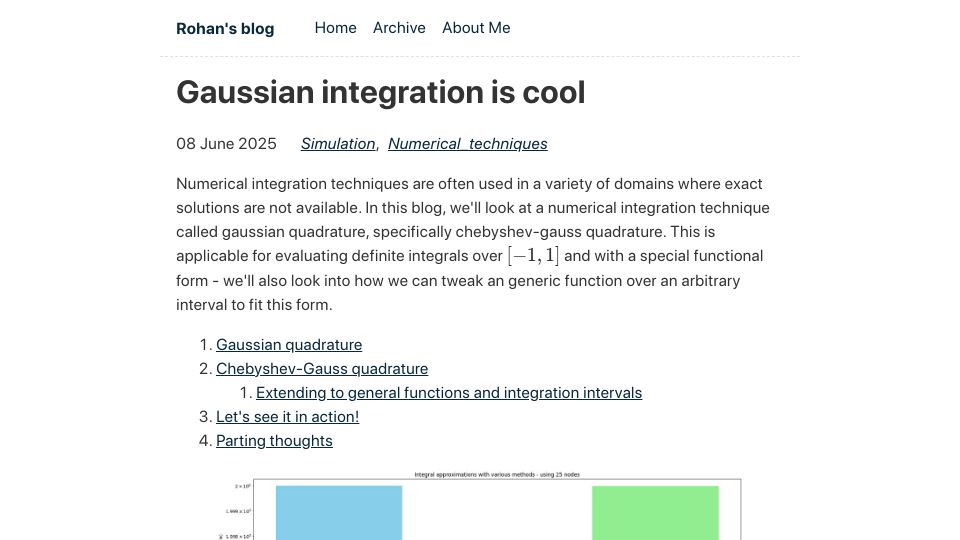 Screenshot of rohangautam.github.io: Gaussian integration is cool