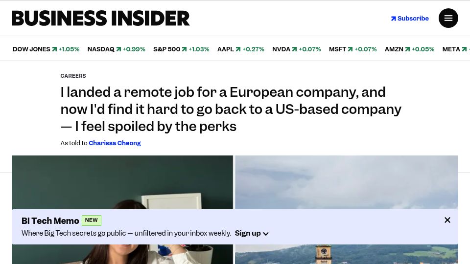 Screenshot of businessinsider.com: I got a remote job for a EU company, I'd find it hard to go back to a US-based