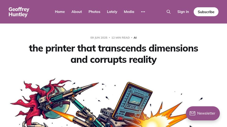 Screenshot of ghuntley.com: The printer that transcends dimensions and corrupts reality