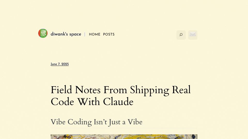 Screenshot of diwank.space: Field Notes from Shipping Real Code with Claude