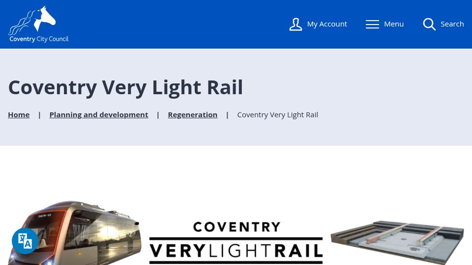 Screenshot of coventry.gov.uk: Coventry Very Light Rail