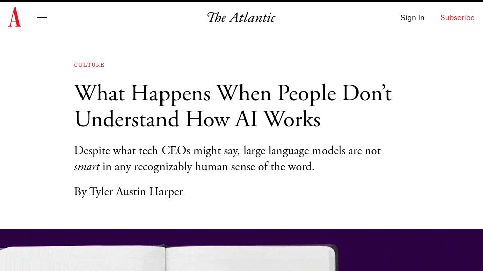 Screenshot of theatlantic.com: What happens when people don't understand how AI works