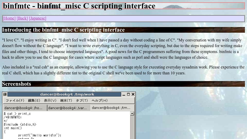 Screenshot of netfort.gr.jp: Binfmtc – binfmt_misc C scripting interface