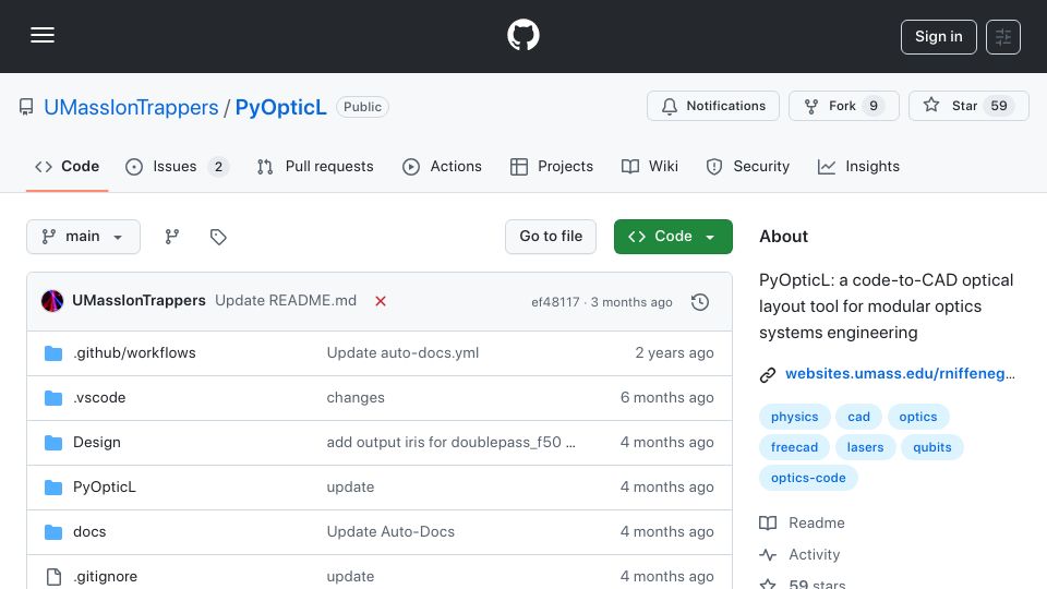 Screenshot of github.com: PyOpticL – Code-to-CAD optical system engineering
