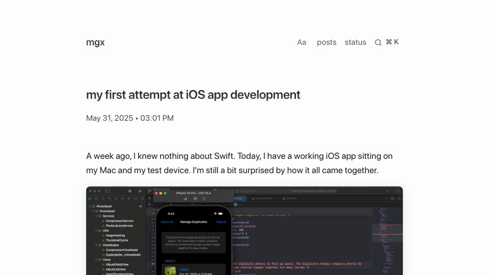 Screenshot of mgx.me: My first attempt at iOS app development