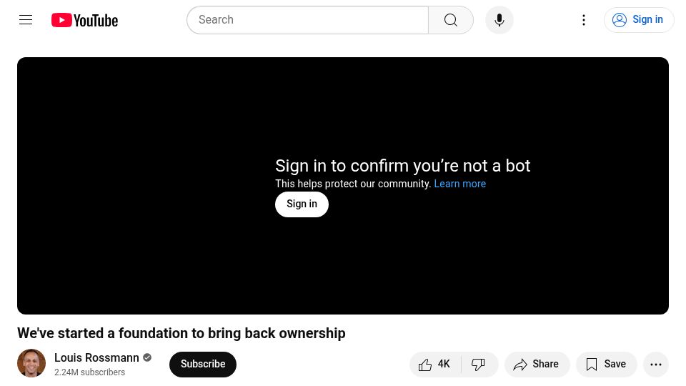 Screenshot of youtube.com: Louis Rossmann: We've started a foundation to bring back ownership [video]