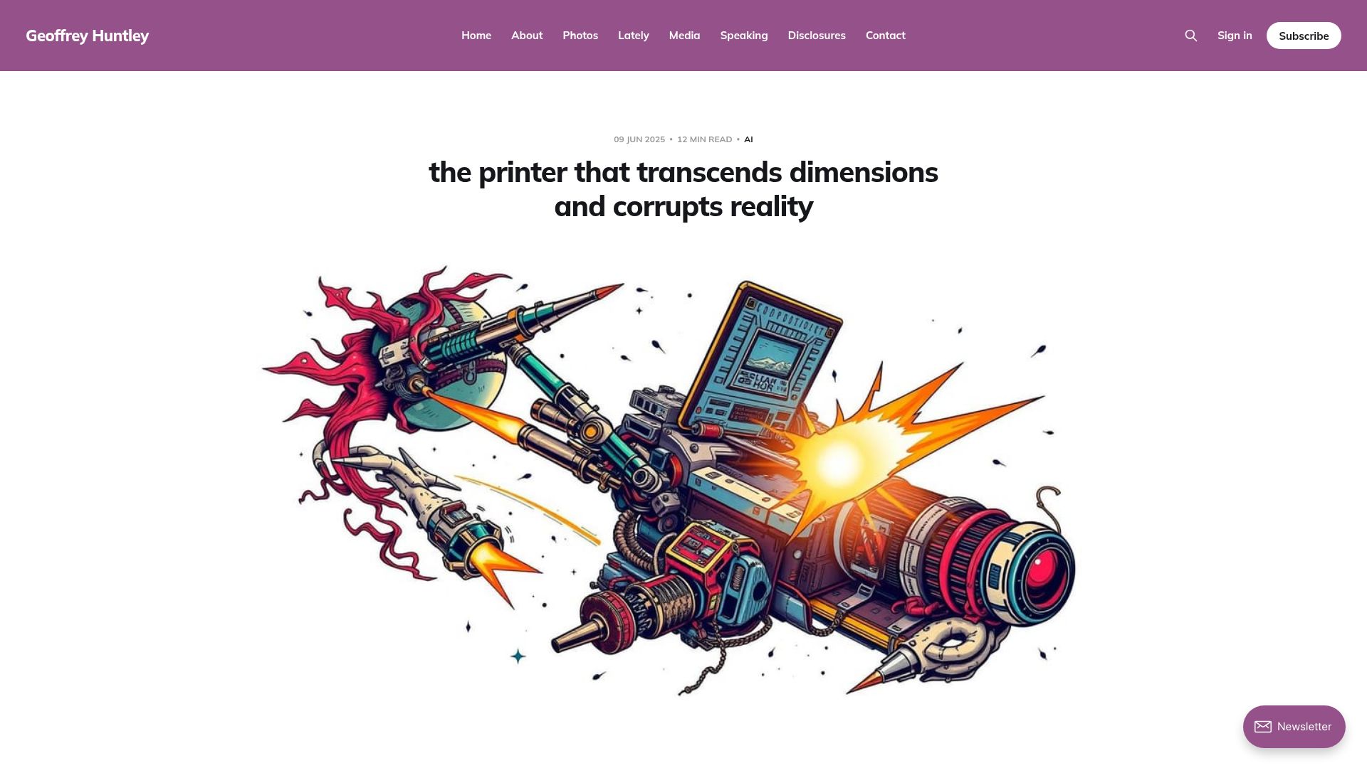Screenshot of ghuntley.com: The printer that transcends dimensions and corrupts reality