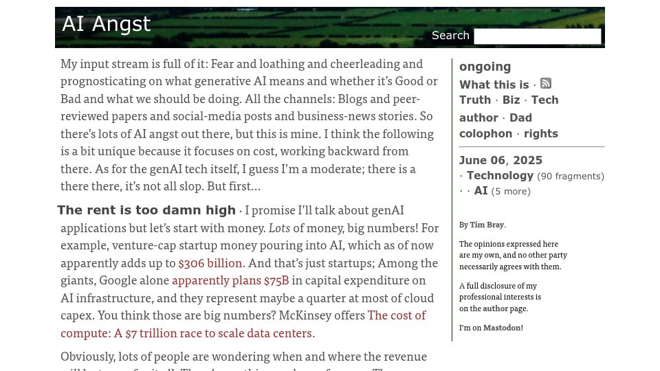 Screenshot of tbray.org: AI Angst