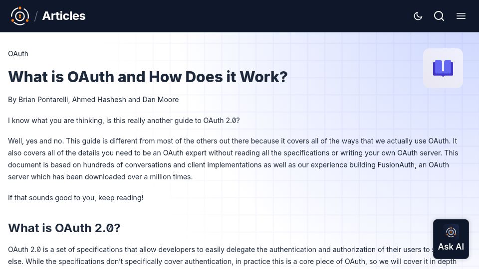 Screenshot of fusionauth.io: What Is OAuth and How Does It Work?