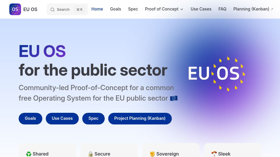 Screenshot of eu-os.eu: EU OS for the Public Sector