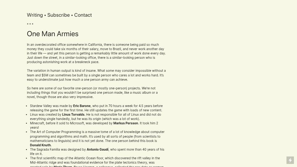 Screenshot of quarter--mile.com: One Man Armies