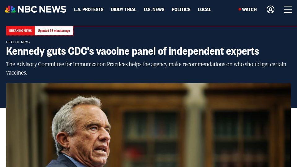 Screenshot of wsj.com: RFK Jr.: HHS moves to restore public trust in vaccines