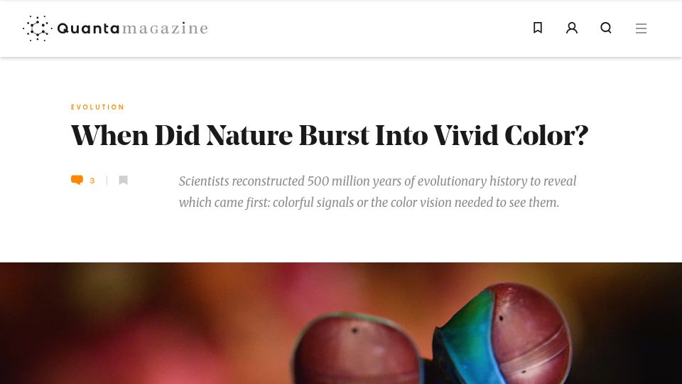 Screenshot of quantamagazine.org: When Did Nature Burst into Vivid Color?