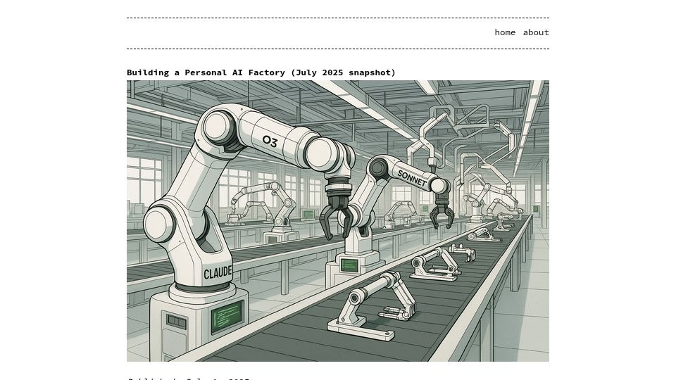 Screenshot of john-rush.com: Building a Personal AI Factory
