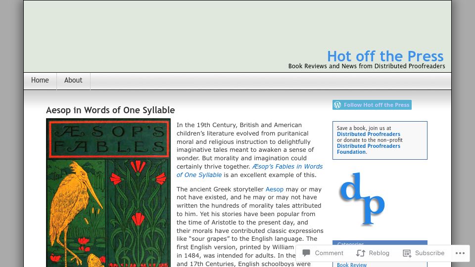 Screenshot of blog.pgdp.net: Aesop in Words of One Syllable