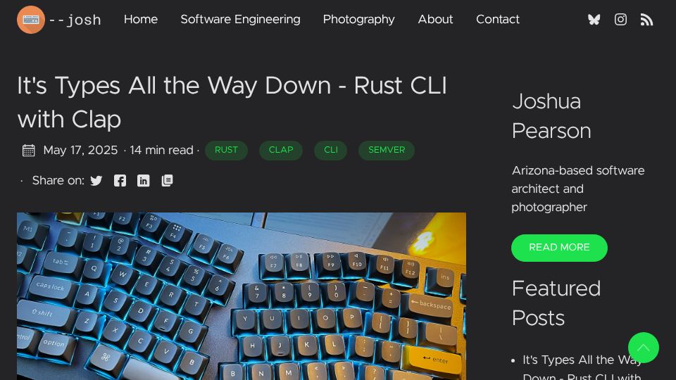 Screenshot of tucson-josh.com: Rust CLI with Clap