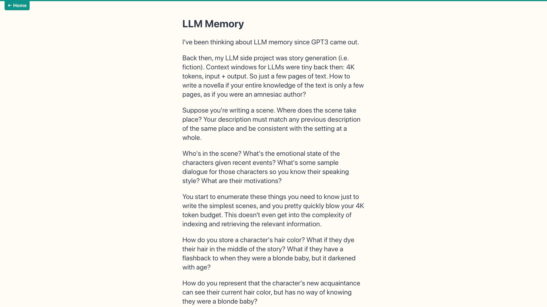 Screenshot of grantslatton.com: LLM Memory