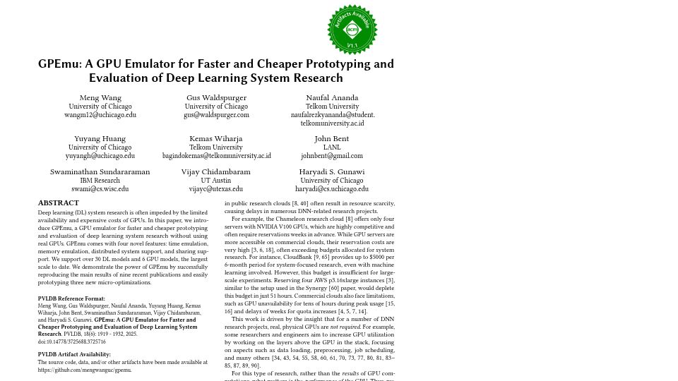 Screenshot of vldb.org: GPEmu: A GPU emulator for rapid, low-cost deep learning prototyping [pdf]