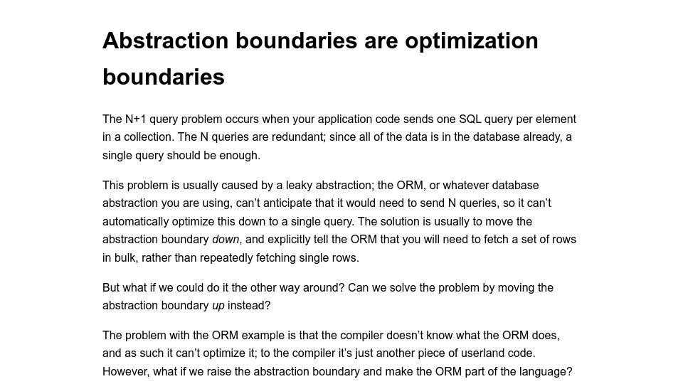Screenshot of blog.snork.dev: Abstraction boundaries are optimization boundaries