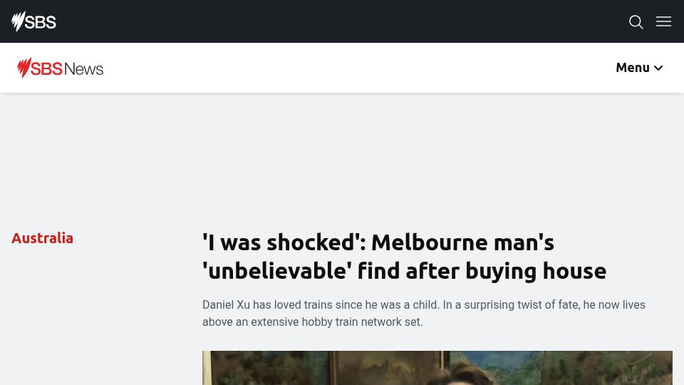 Screenshot of sbs.com.au: Melbourne man discovers extensive model train network underneath house