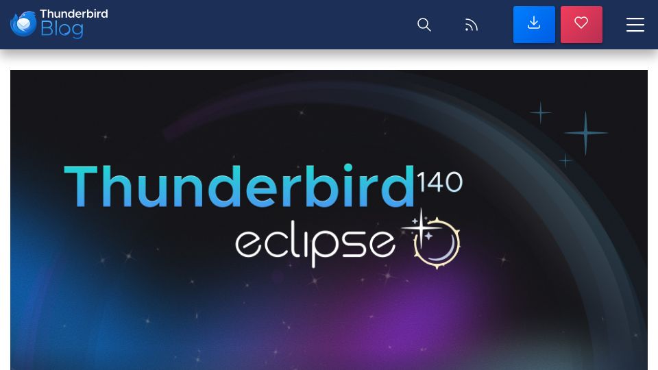 Screenshot of blog.thunderbird.net: Thunderbird 140 “Eclipse”