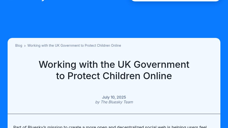 Screenshot of bsky.social: Working with the UK Government to Protect Children Online