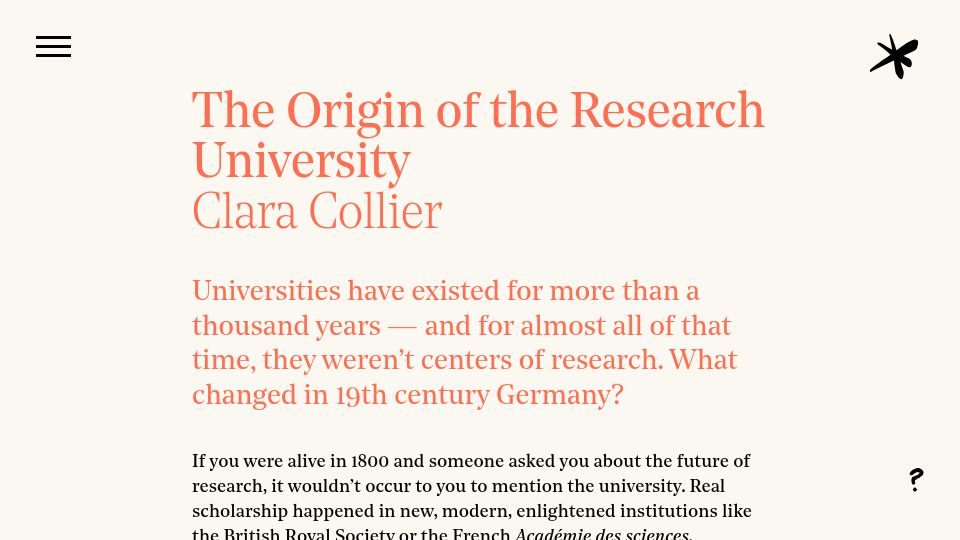 Screenshot of asteriskmag.com: The Origin of the Research University