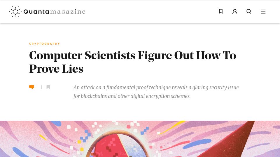 Screenshot of quantamagazine.org: How to prove false statements: Practical attacks on Fiat-Shamir
