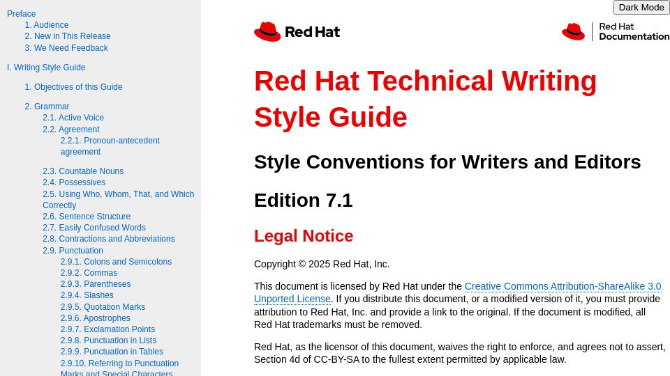 Screenshot of stylepedia.net: Red Hat Technical Writing Style Guide