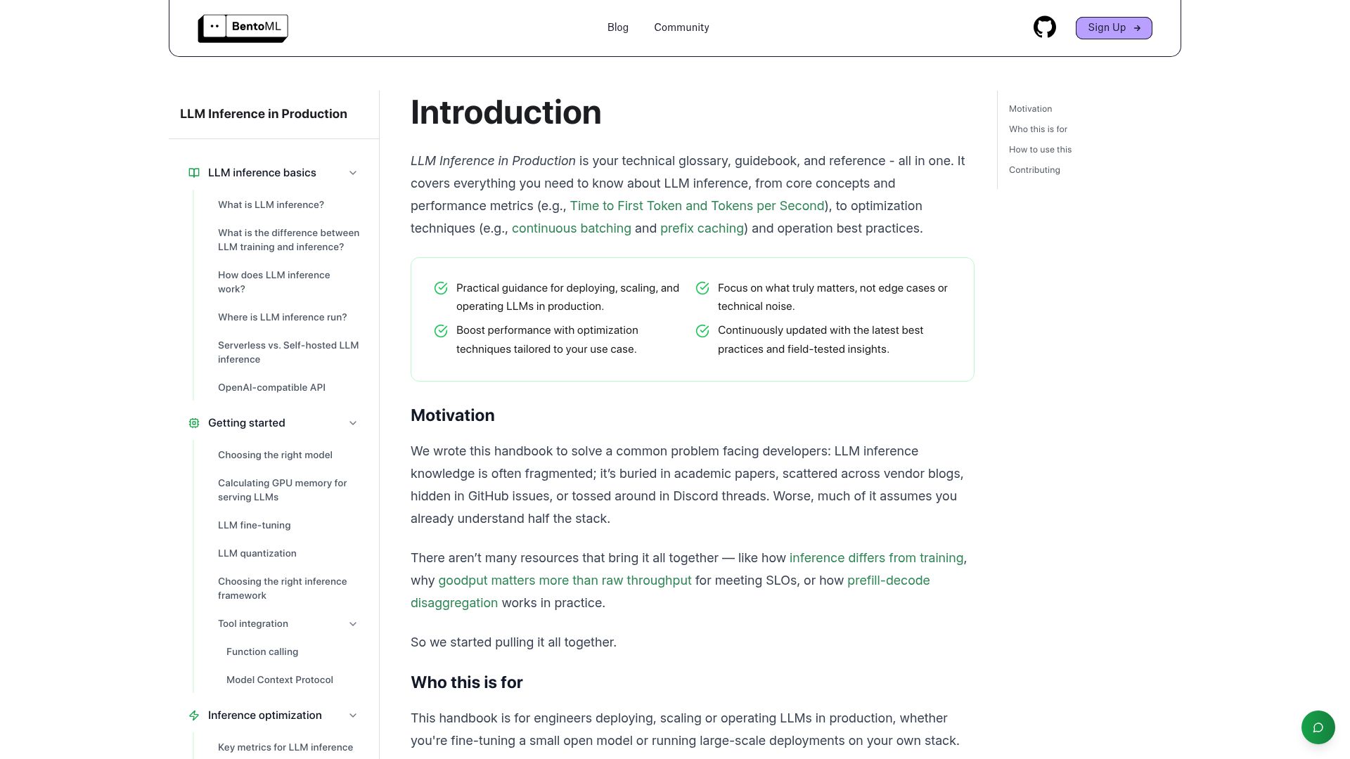 Screenshot of bentoml.com: LLM Inference Handbook