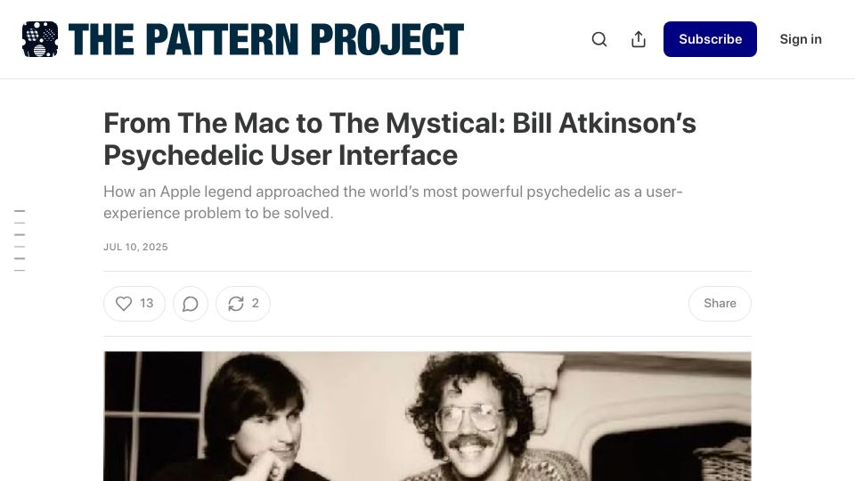 Screenshot of patternproject.substack.com: Bill Atkinson's psychedelic user interface