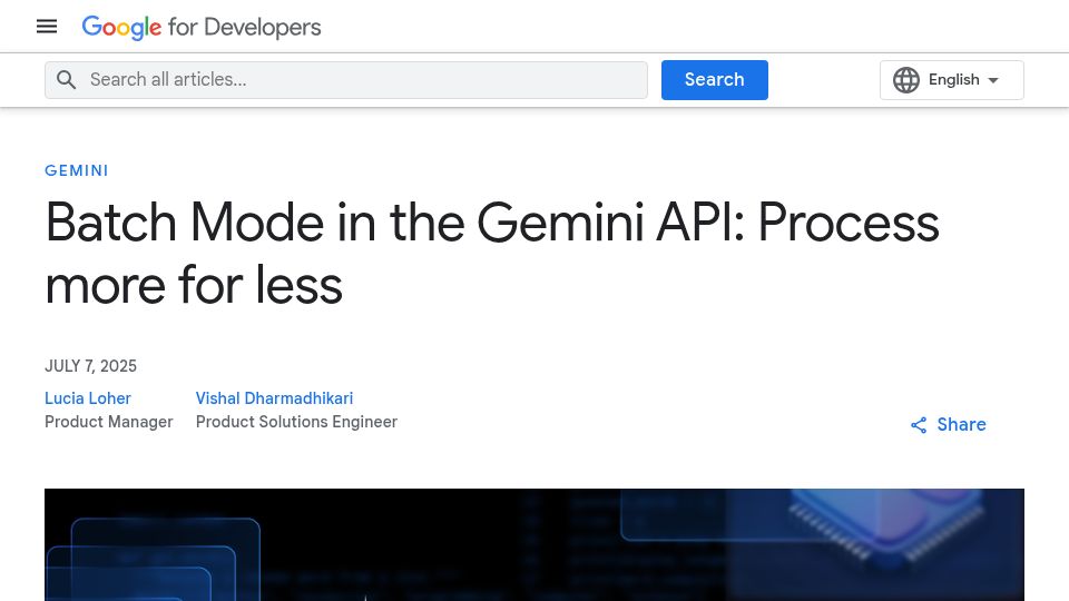 Screenshot of developers.googleblog.com: Batch Mode in the Gemini API: Process More for Less
