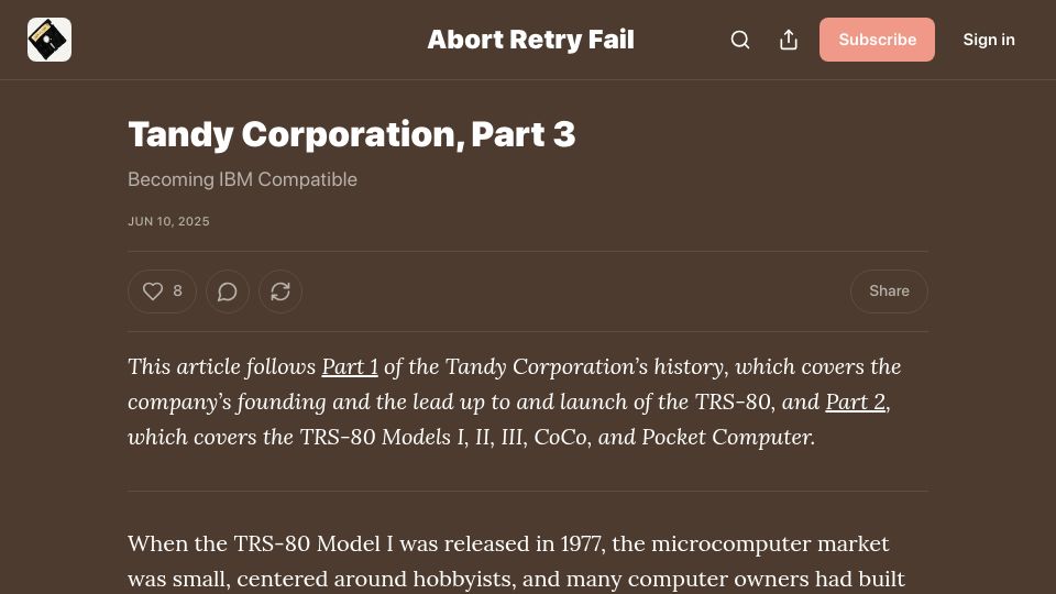 Screenshot of abortretry.fail: Tandy Corporation, Part 3