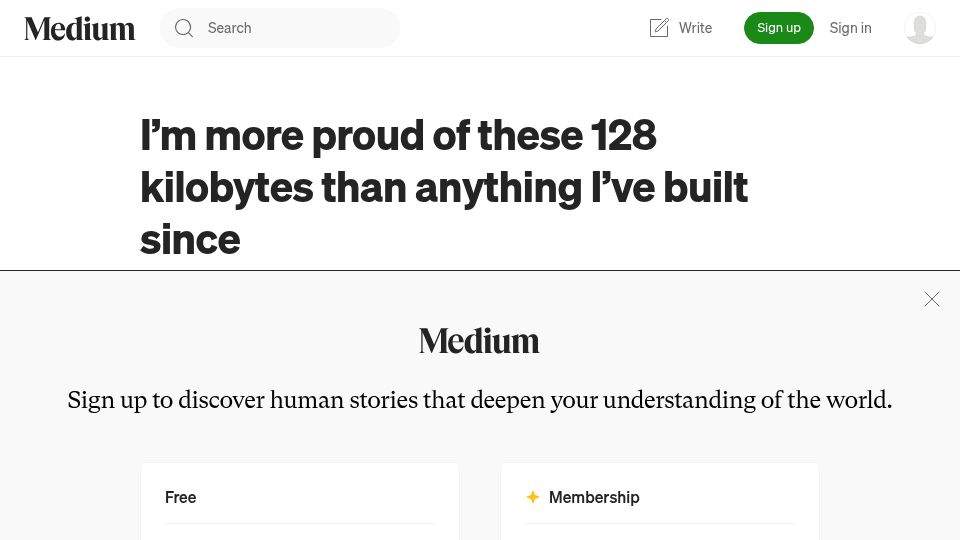 Screenshot of medium.com: I'm more proud of these 128 kilobytes than anything I've built since