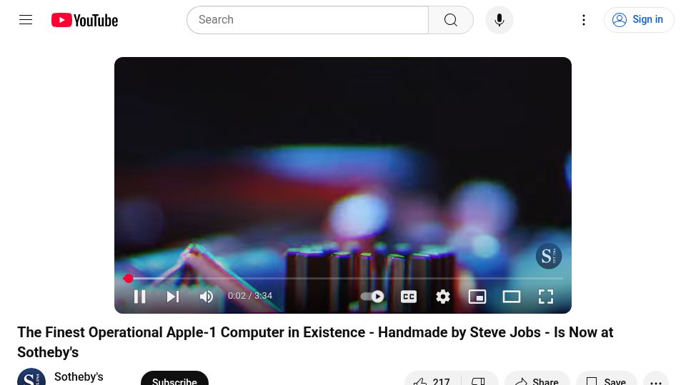 Screenshot of youtube.com: Operational Apple-1 Computer for sale [video]