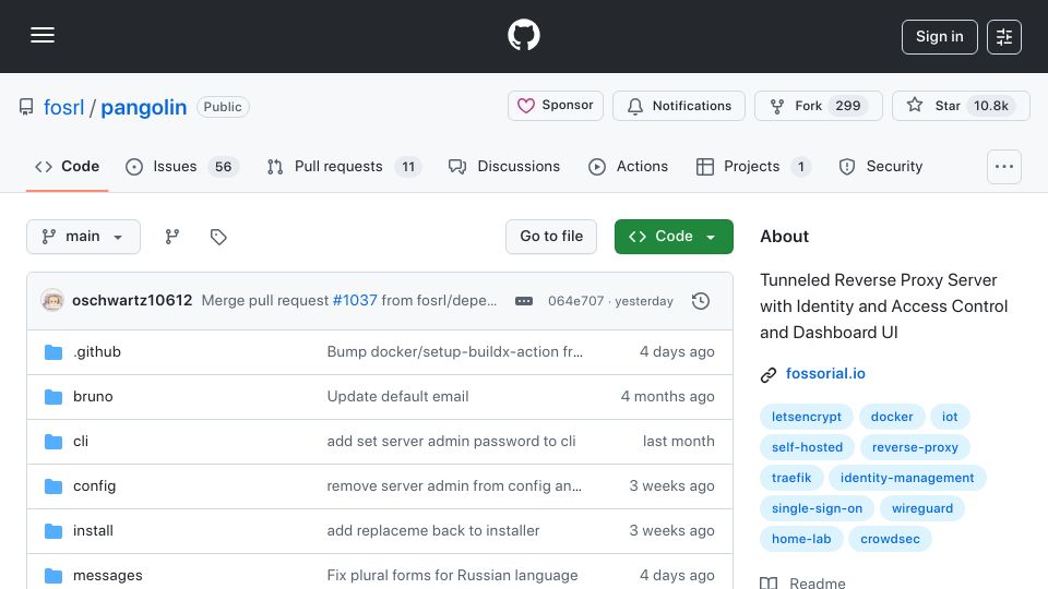 Screenshot of github.com: Show HN: Pangolin – Open source alternative to Cloudflare Tunnels