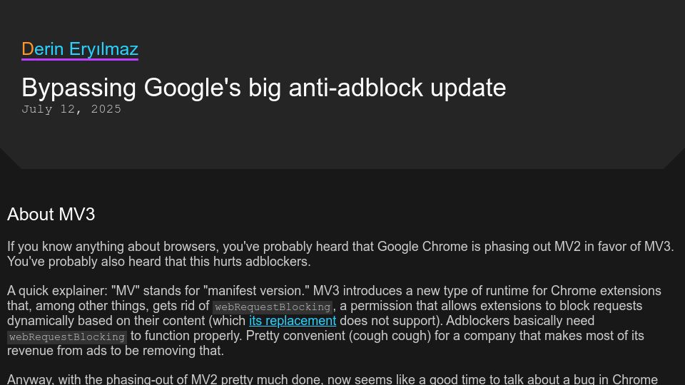 Screenshot of 0x44.xyz: Bypassing Google's big anti-adblock update