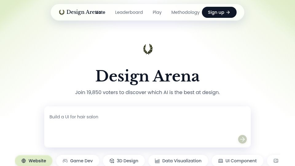Screenshot of designarena.ai: Show HN: DesignArena – crowdsourced benchmark for AI-generated UI/UX