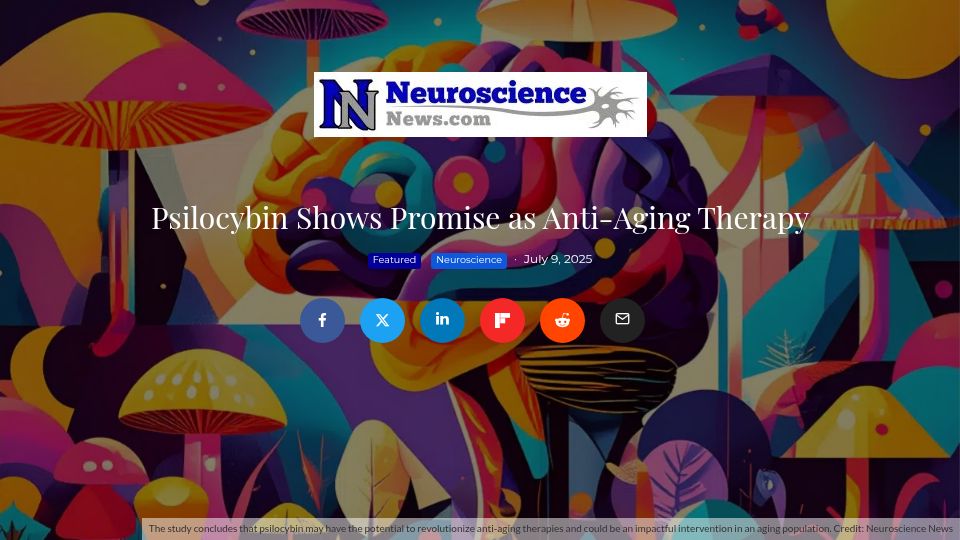 Screenshot of neurosciencenews.com: Psilocybin shows promise as anti-aging therapy
