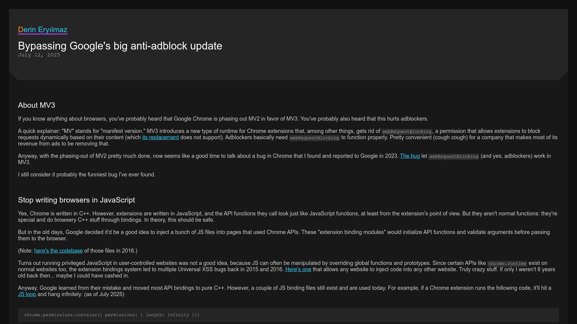 Screenshot of 0x44.xyz: Bypassing Google's big anti-adblock update