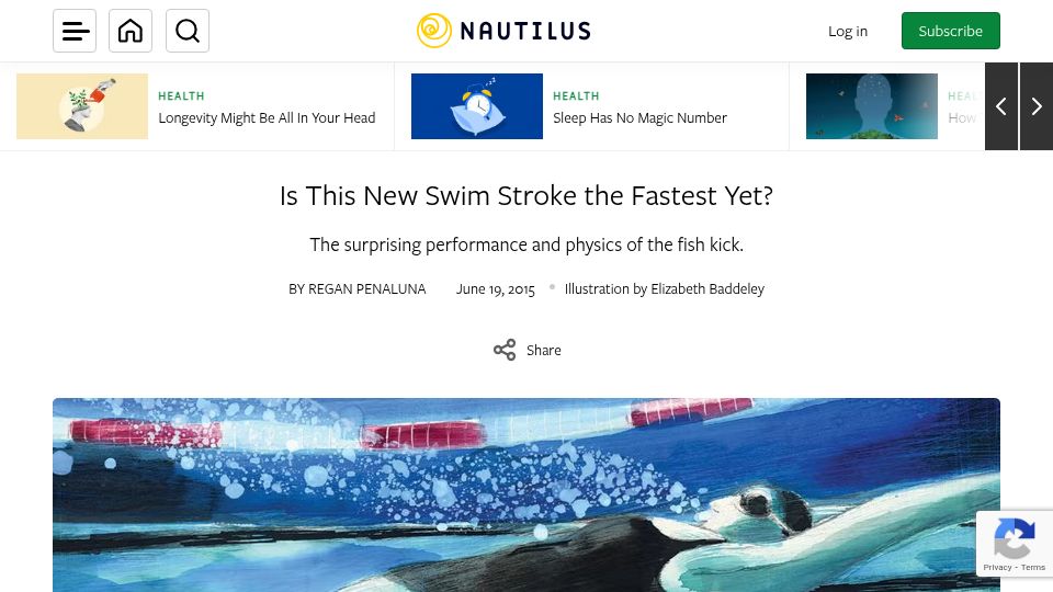 Screenshot of nautil.us: The fish kick may be the fastest subsurface swim stroke yet (2015)