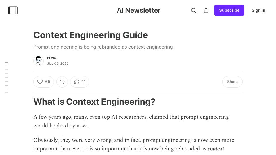 Screenshot of nlp.elvissaravia.com: Context Engineering Guide