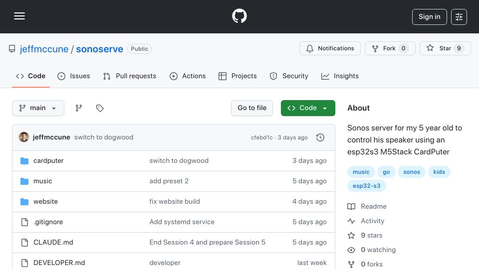 Screenshot of github.com: Show HN: I built a toy music controller for my 5yo with a coding agent