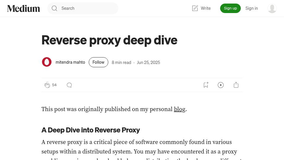 Screenshot of medium.com: Reverse proxy deep dive