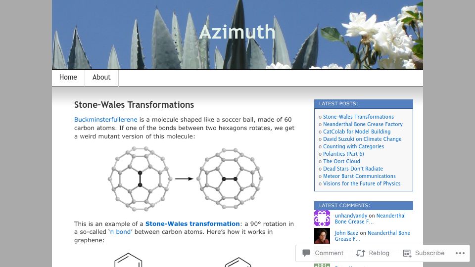 Screenshot of johncarlosbaez.wordpress.com: Stone–Wales Transformations