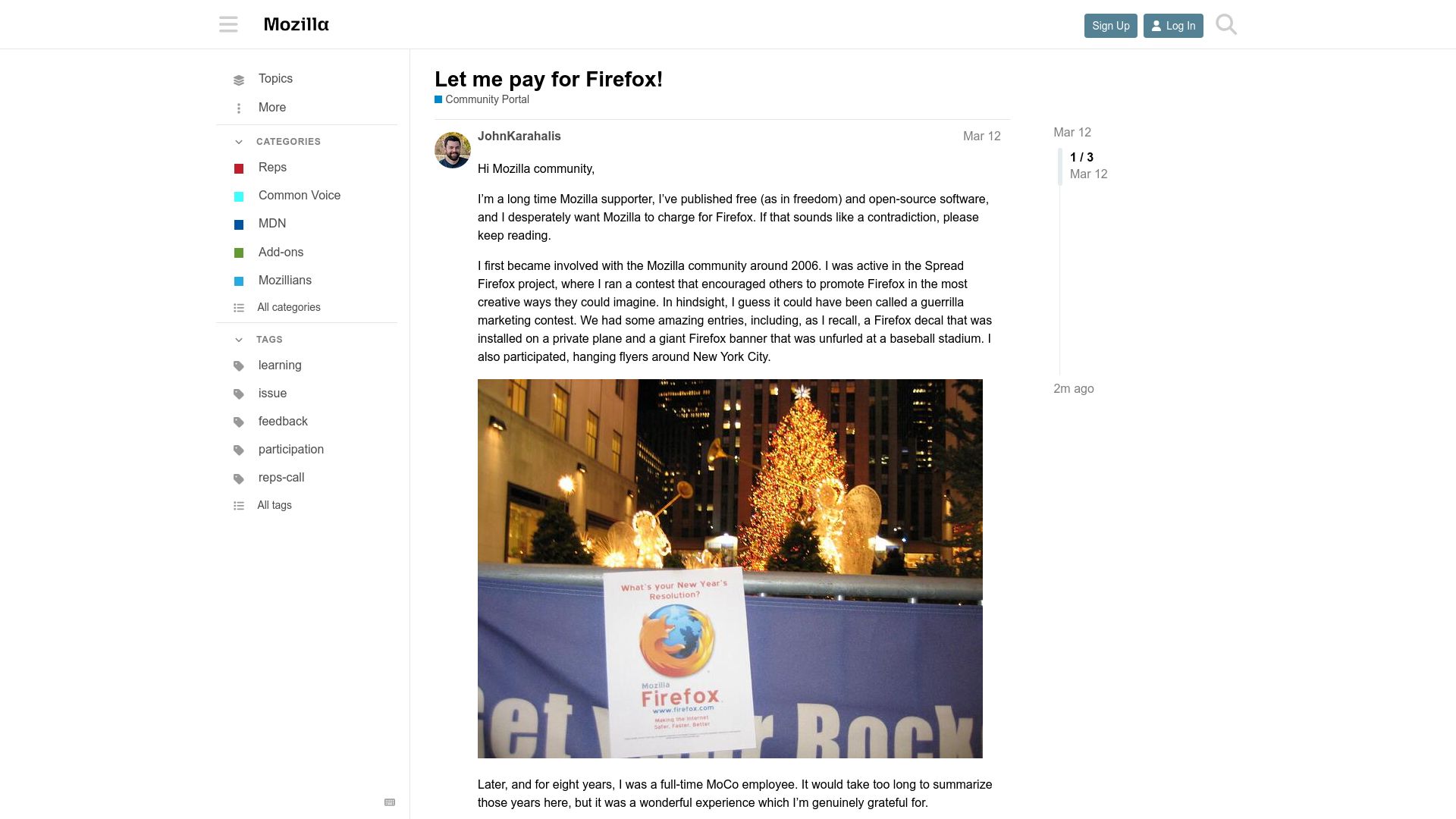 Screenshot of discourse.mozilla.org: Let me pay for Firefox