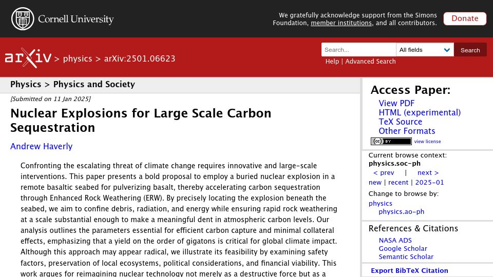 Screenshot of arxiv.org: Nuclear Explosion for Carbon Sequestration
